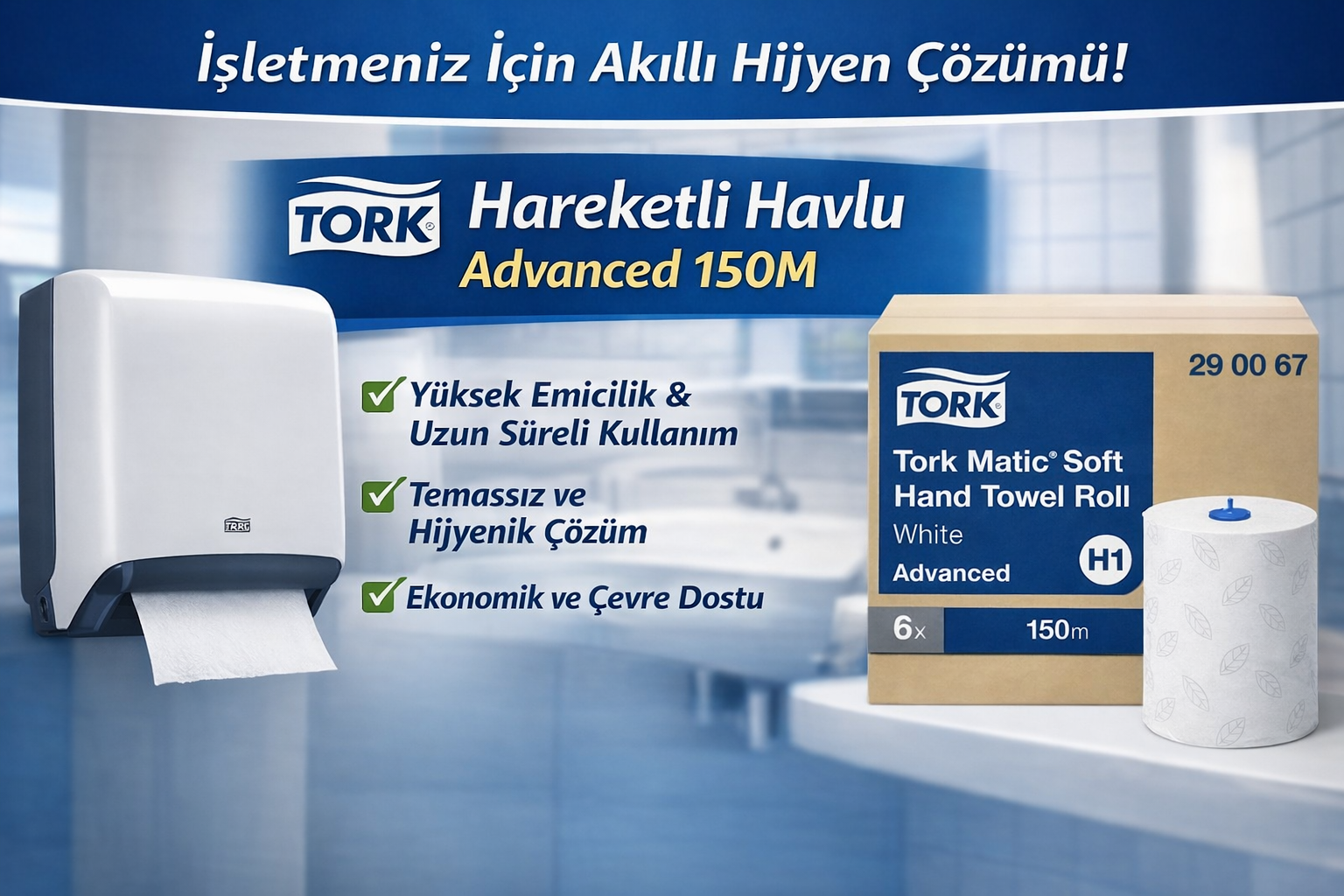 İşletmeler İçin Akıllı Hijyen Çözümü: Tork Hareketli Havlu Advanced 150M